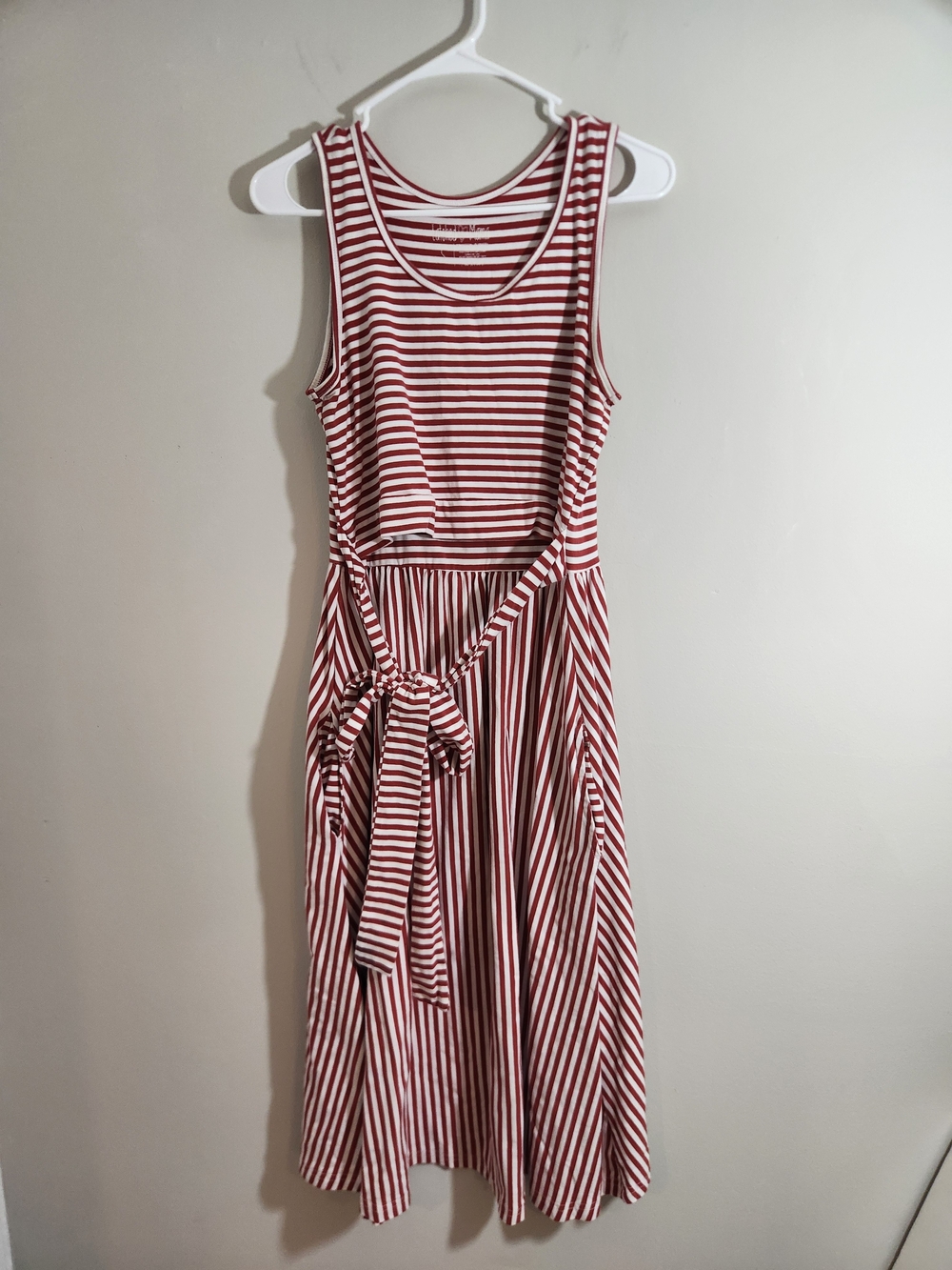 Latched Mama Striped Red & White Sleeveless Midi Dress Nursing Breastfeeding